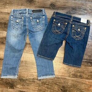 LA Idol Vintage Y2K Contrast Stitch Bling Jean Crop Bundle,Light & Dark Wash,9